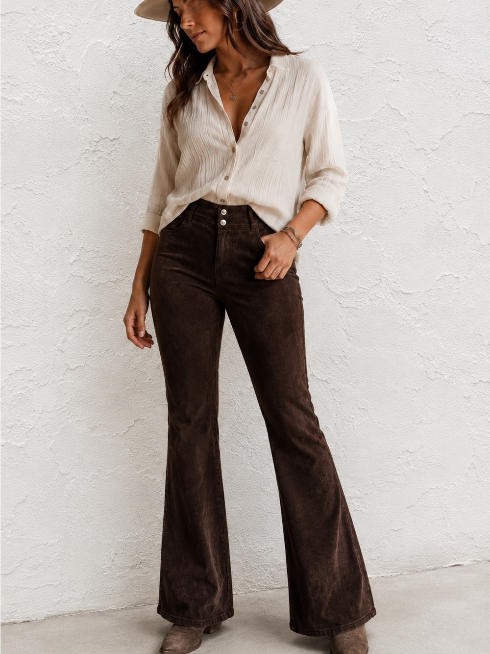 Skotts Brown Suede Pants Womens Size 10 Western Boho Flare Stretch